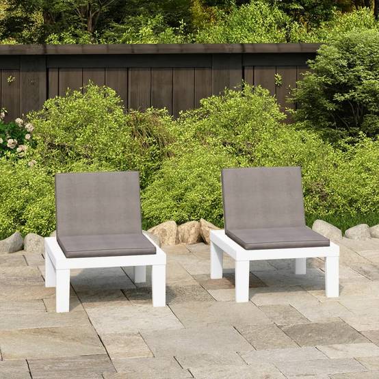 Chaise de salon de jardin en plastique blanc avec coussins anthracite 65 x 65 x 70 cm (lot de 2) - PANGIVO - Image 1