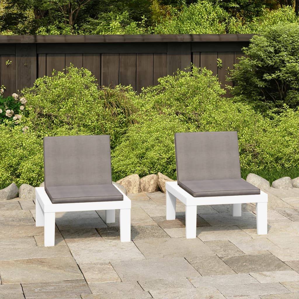 Chaise de salon de jardin en plastique blanc avec coussins anthracite 65 x 65 x 70 cm (lot de 2) - PANGIVO - Image 1