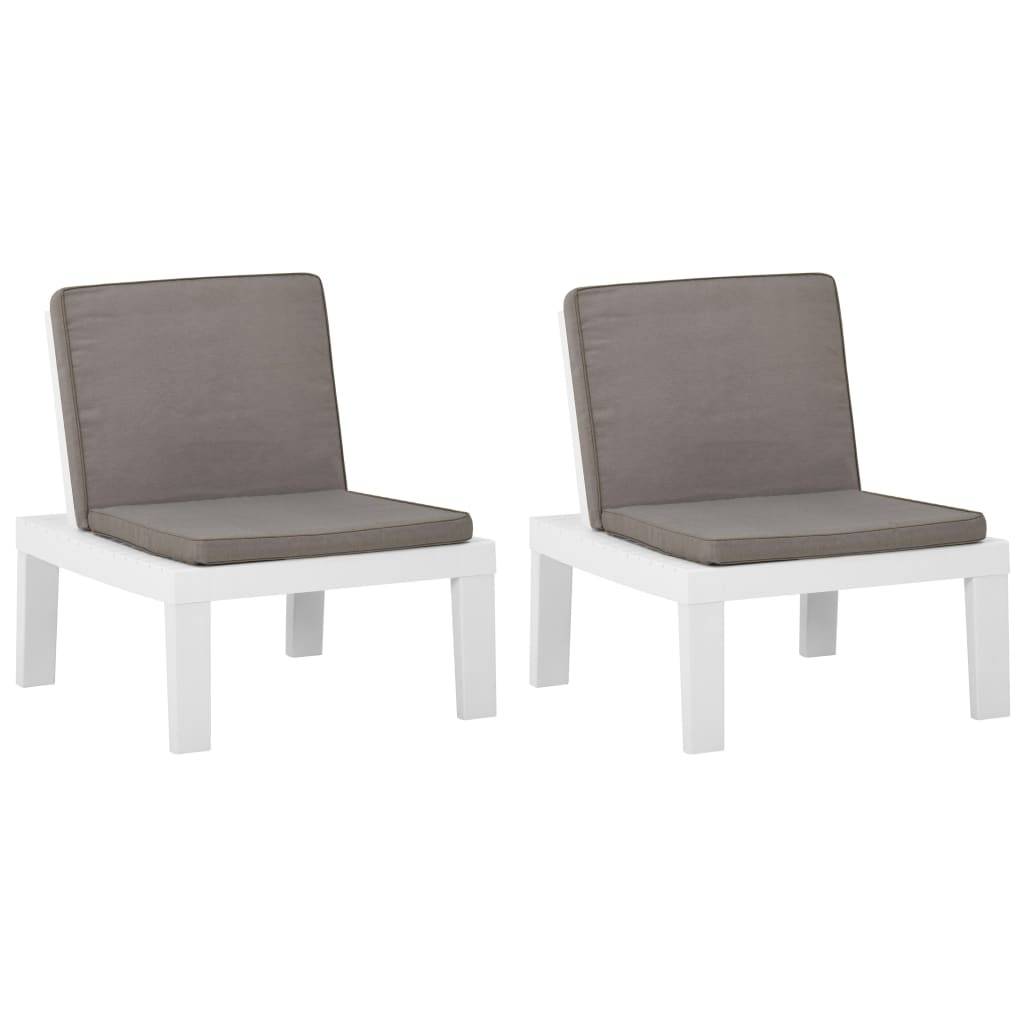 Chaise de salon de jardin en plastique blanc avec coussins anthracite 65 x 65 x 70 cm (lot de 2) - PANGIVO - Image 2