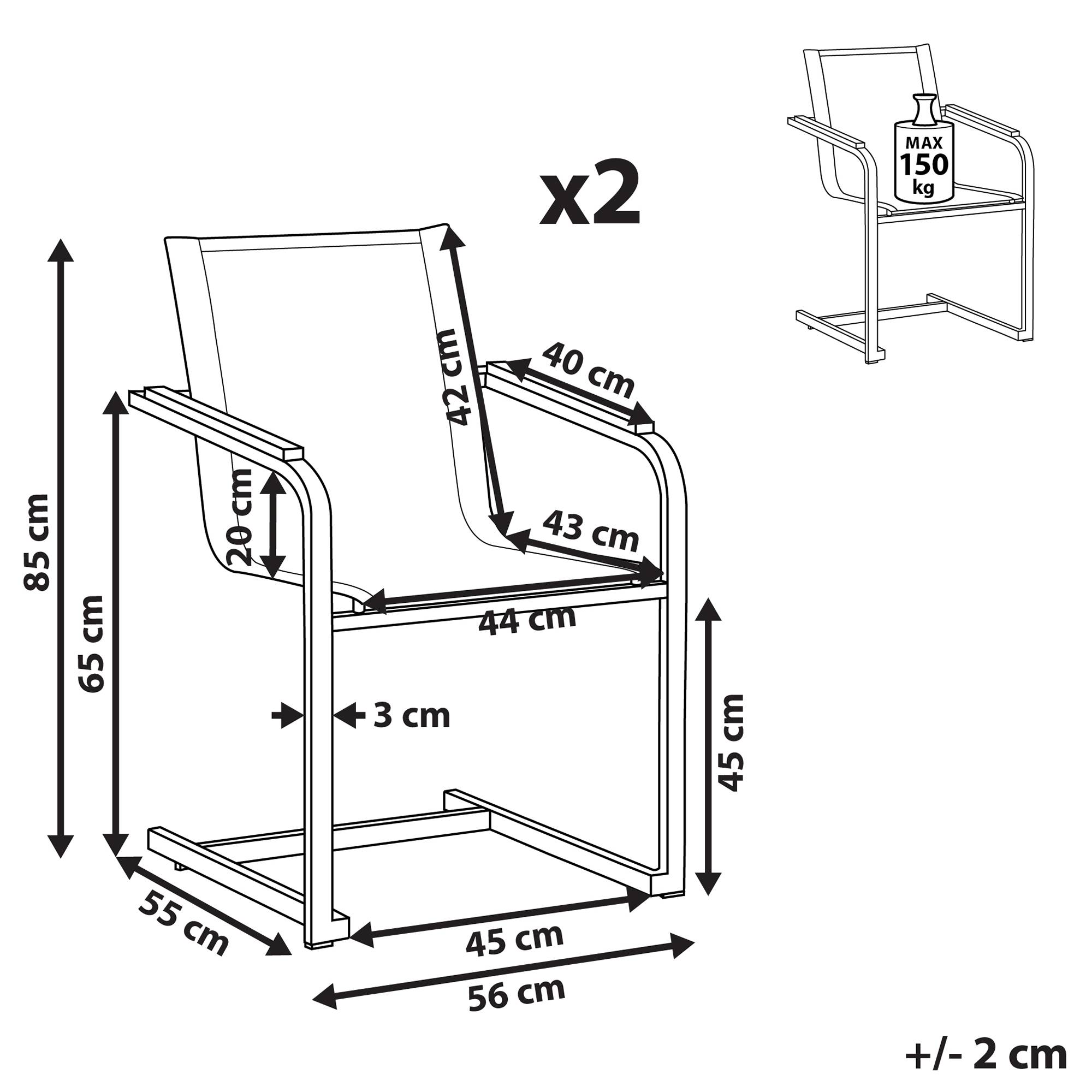 Beliani - Lot de 2 Chaises de Jardin en Porte-à-faux en Acier Inox et Textile Gris Design Moderne Très Tendance pour Terrasse Balcon ou Patio Beliani - Imagen 3