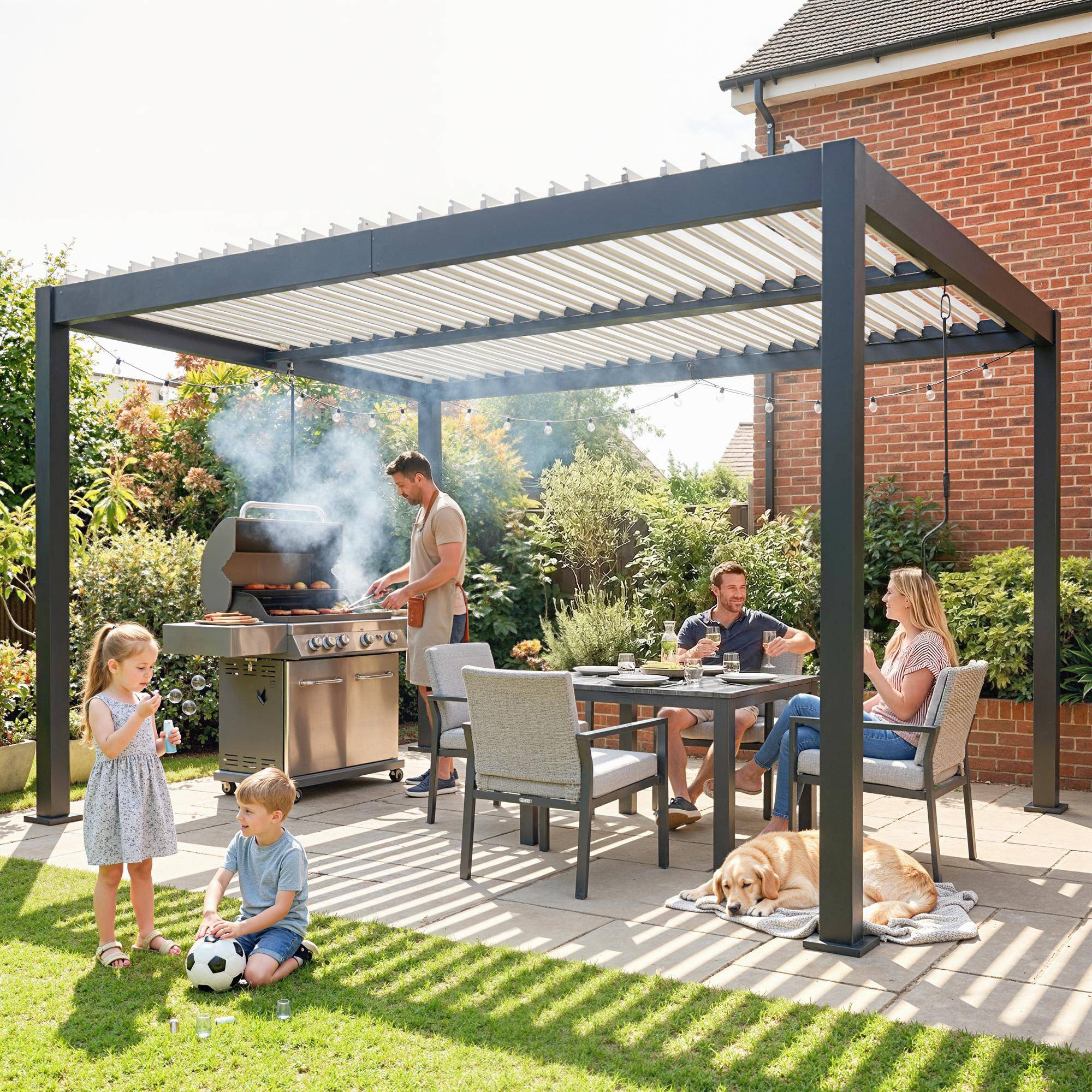 Pergola bioclimatique aluminium jardin toit lames réglables protection soleil pluie 400x300cm - ComfortXL Outdoor Living - Image 10