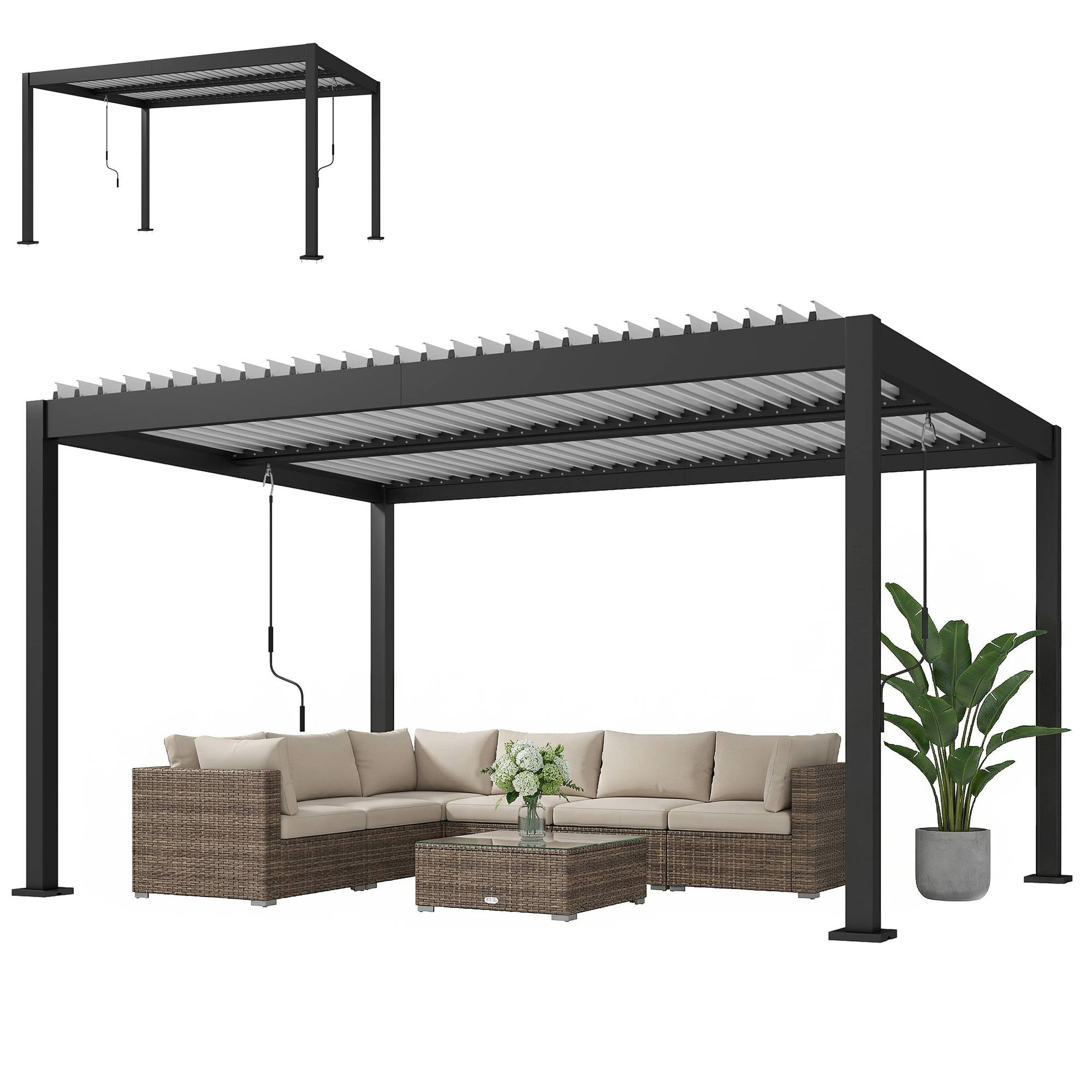 Pergola bioclimatique aluminium jardin toit lames réglables protection soleil pluie 400x300cm - ComfortXL Outdoor Living - Image 2