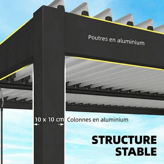Pergola bioclimatique aluminium jardin toit lames réglables protection soleil pluie 400x300cm - ComfortXL Outdoor Living - Image 7