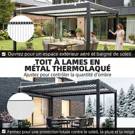 Pergola bioclimatique aluminium jardin toit lames réglables protection soleil pluie 400x300cm - ComfortXL Outdoor Living - Image 6