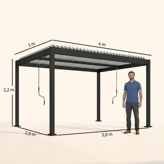 Pergola bioclimatique aluminium jardin toit lames réglables protection soleil pluie 400x300cm - ComfortXL Outdoor Living - Image 5