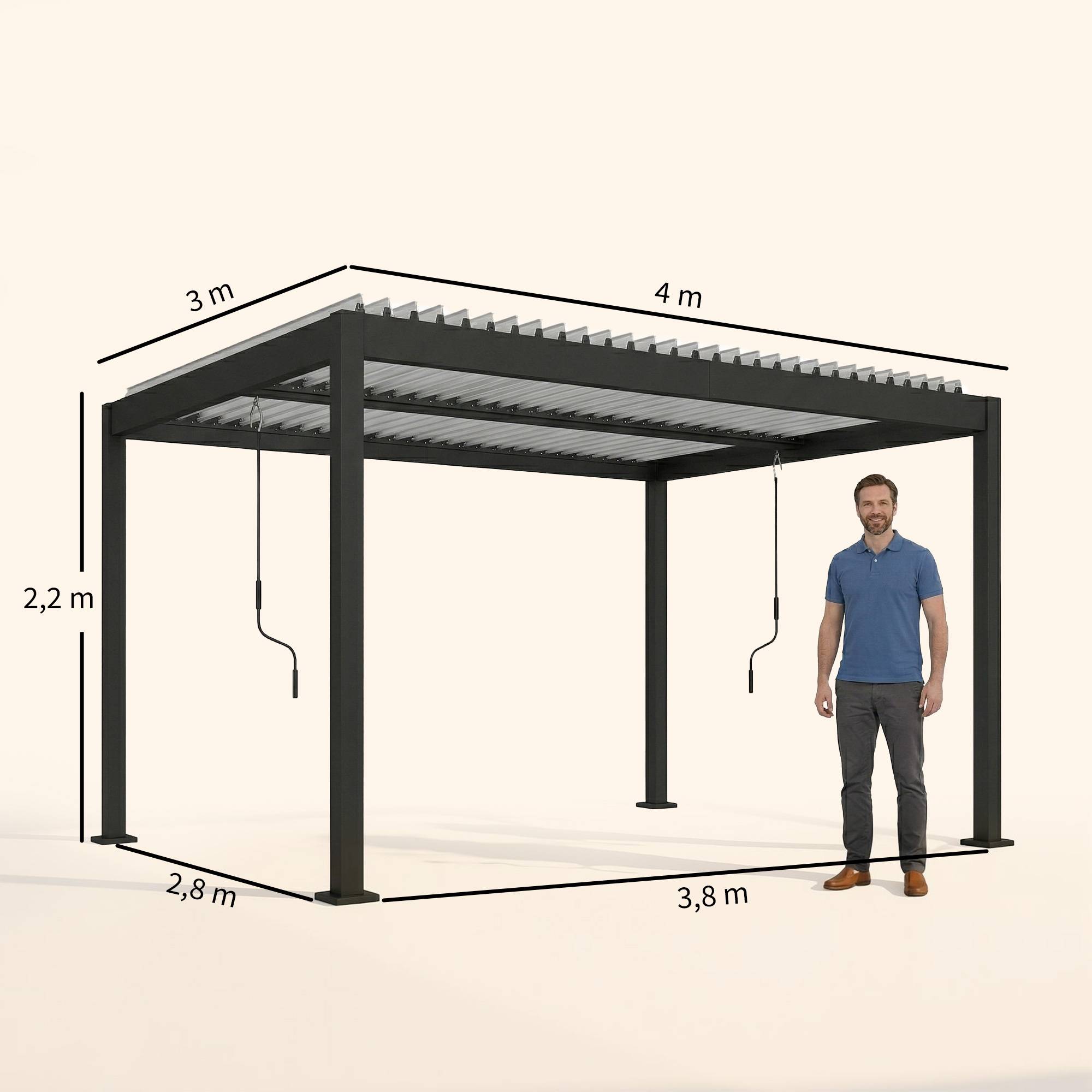 Pergola bioclimatique aluminium jardin toit lames réglables protection soleil pluie 400x300cm - ComfortXL Outdoor Living - Image 5