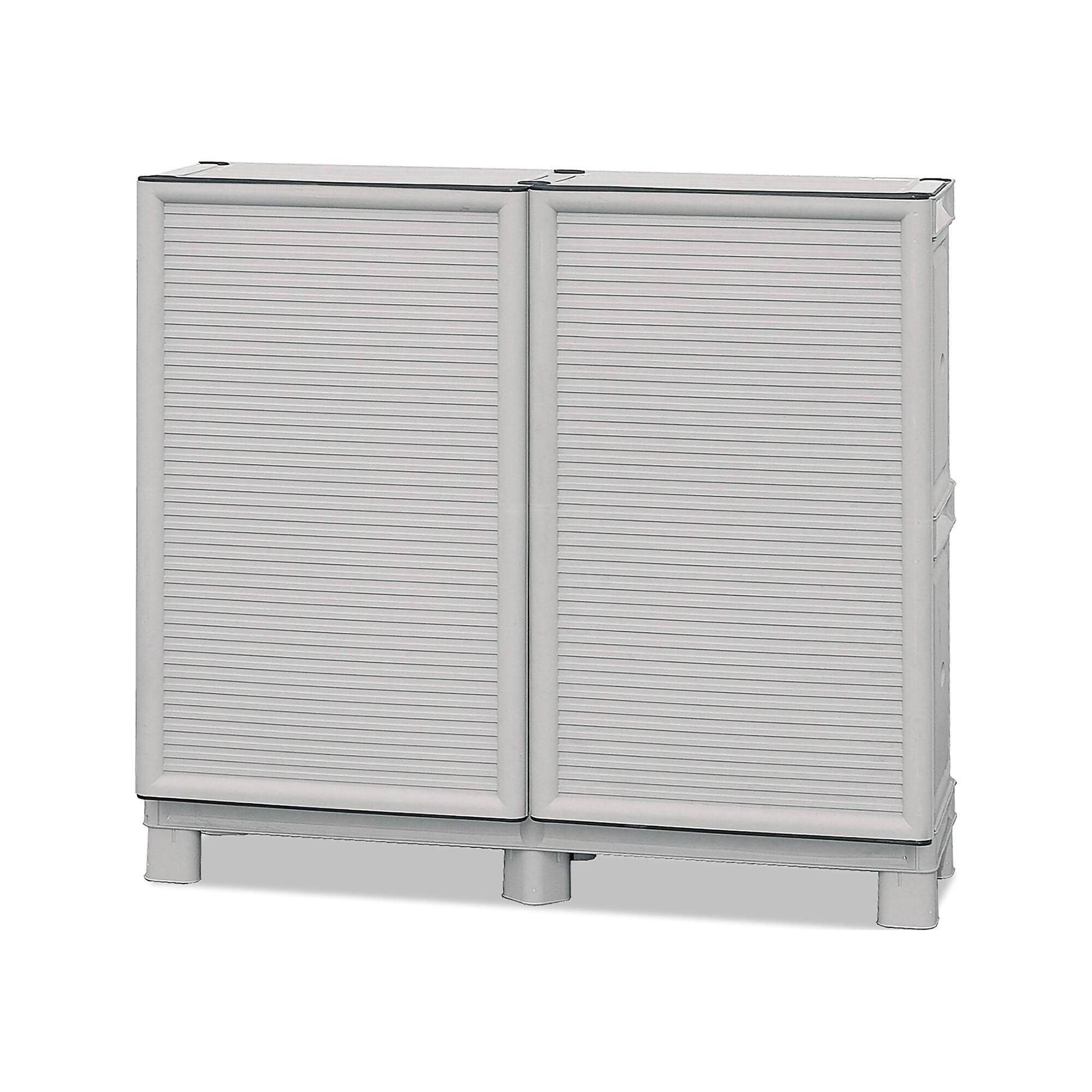 Dmora - Armoire d'extérieur Waremme, Mobilier d'extérieur, Armoire de balcon polyvalente, Armoire d'extérieur, Gris clair, 100x39h92 cm - Dmora - Imagen 4