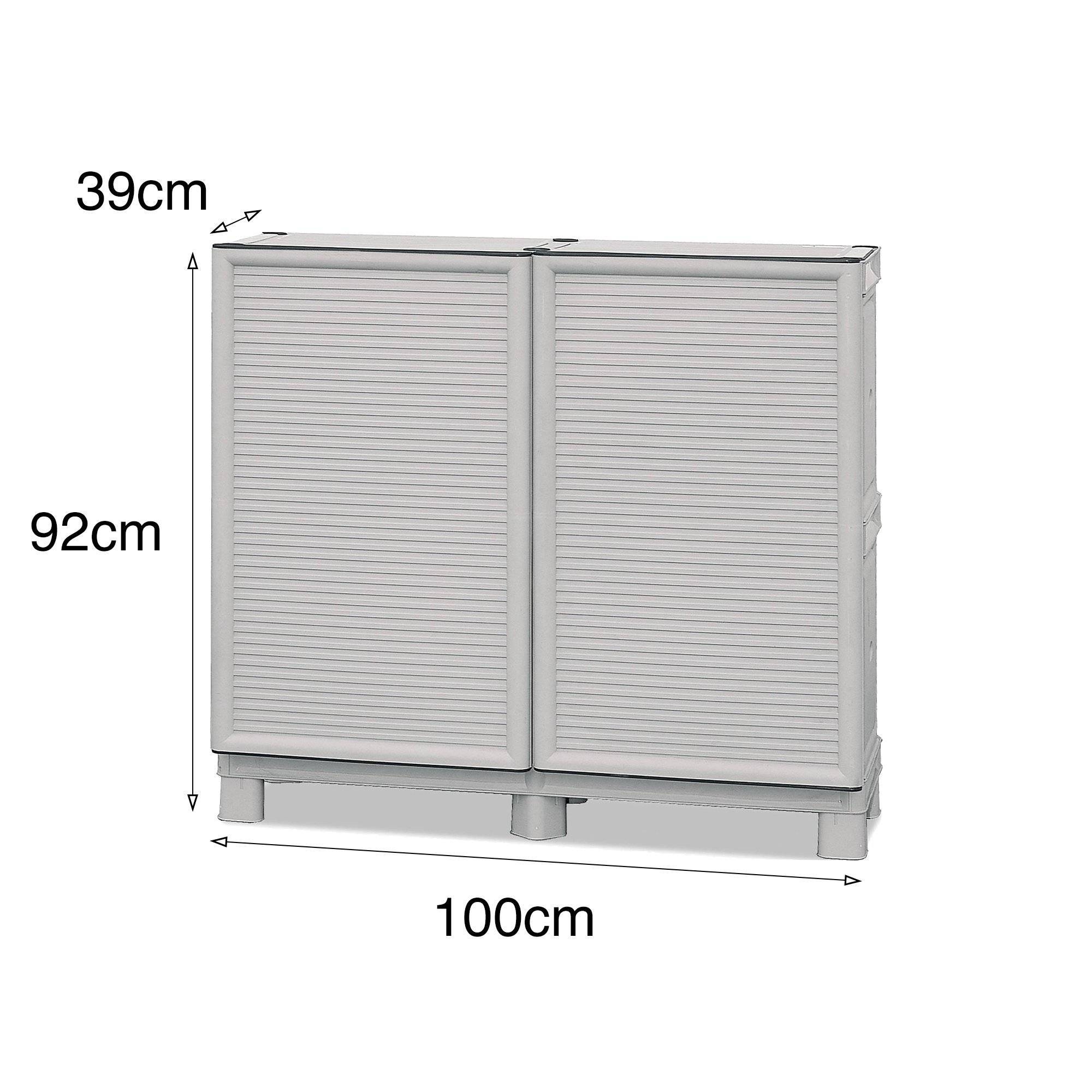 Dmora - Armoire d'extérieur Waremme, Mobilier d'extérieur, Armoire de balcon polyvalente, Armoire d'extérieur, Gris clair, 100x39h92 cm - Dmora - Imagen 3