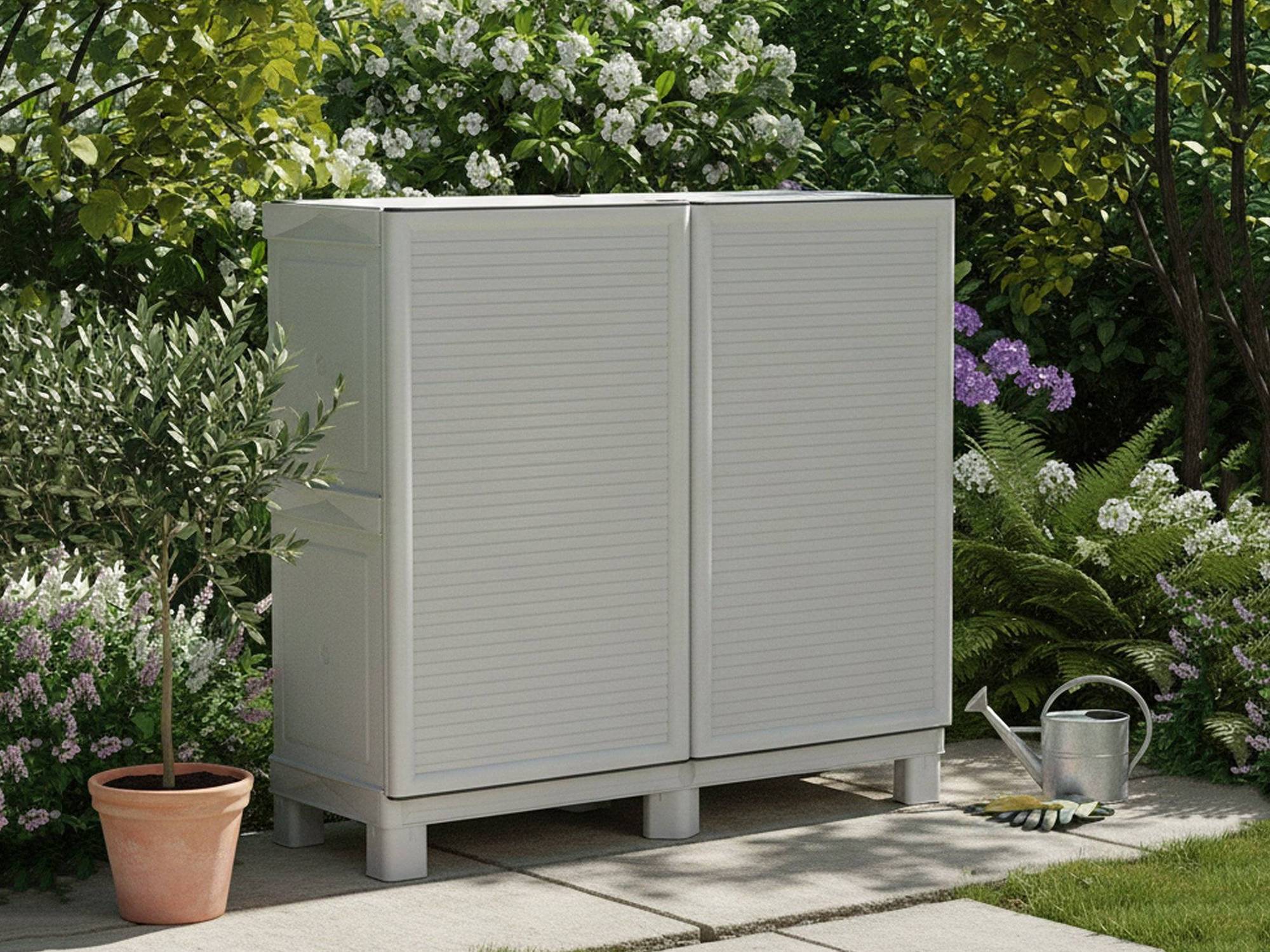 Dmora - Armoire d'extérieur Waremme, Mobilier d'extérieur, Armoire de balcon polyvalente, Armoire d'extérieur, Gris clair, 100x39h92 cm - Dmora - Imagen 6