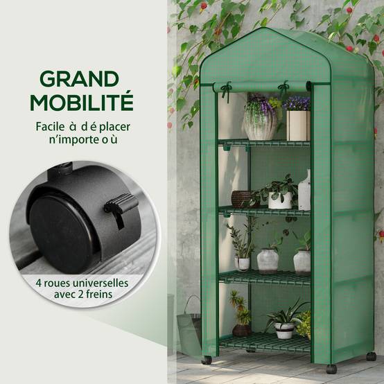 Serre balcon 4 niveaux en acier pour plantes tropicales protection 69x50x165cm vert - ComfortXL Outdoor Living - Image 7
