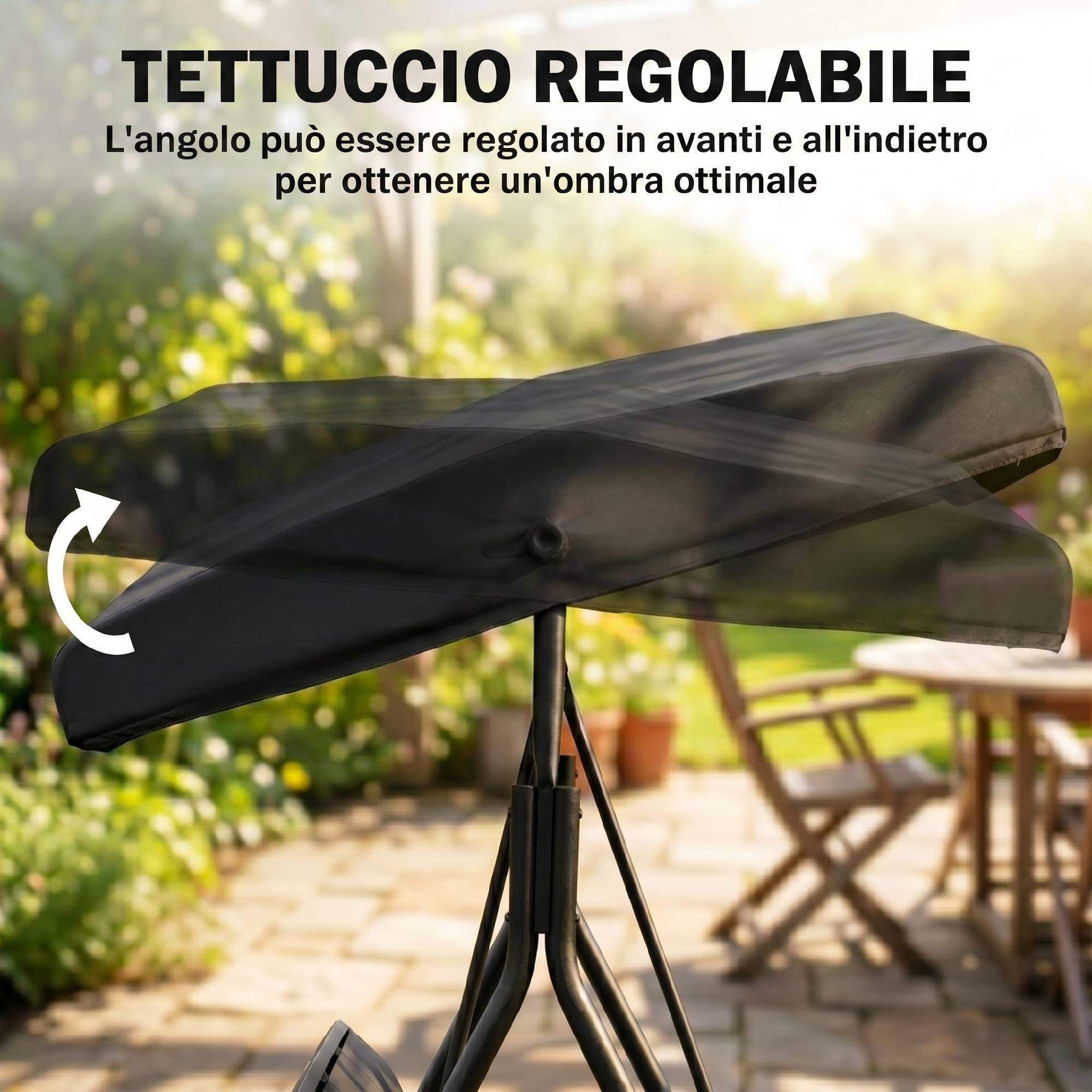 Balancelle de jardin 3 places acier pour terrasse toit pare-soleil noir 175x118x159cm - ComfortXL Outdoor Living - Image 7