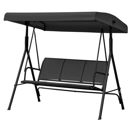 Balancelle de jardin 3 places acier pour terrasse toit pare-soleil noir 175x118x159cm - ComfortXL Outdoor Living - Image 2