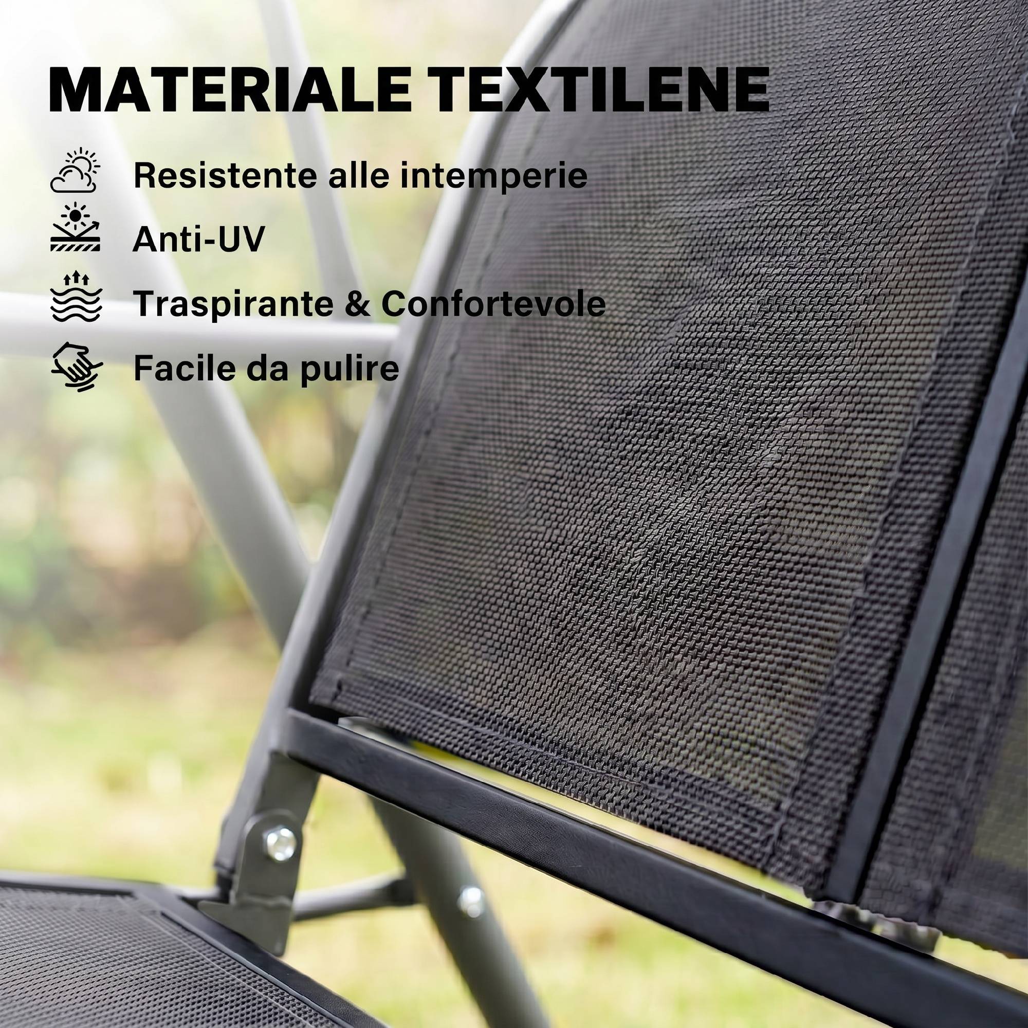 Balancelle de jardin 3 places acier pour terrasse toit pare-soleil noir 175x118x159cm - ComfortXL Outdoor Living - Image 9