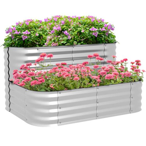 ComfortXL - Carré potager acier galvanisé 2 niveaux extérieur fond ouvert 120x90x30cm argent - ComfortXL Outdoor Living - Image 1