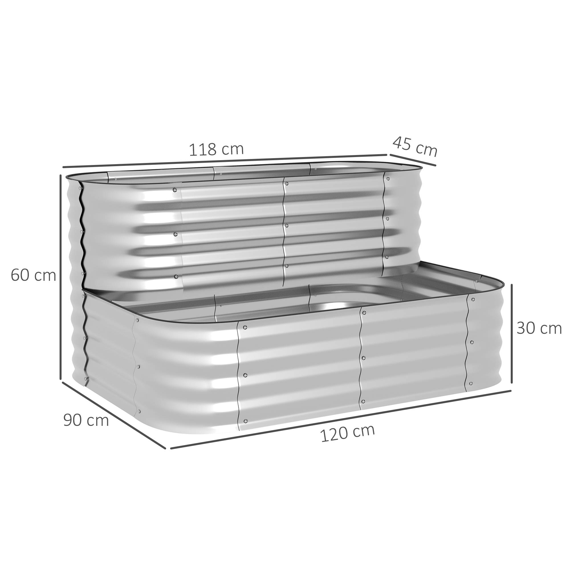 ComfortXL - Carré potager acier galvanisé 2 niveaux extérieur fond ouvert 120x90x30cm argent - ComfortXL Outdoor Living - Image 5