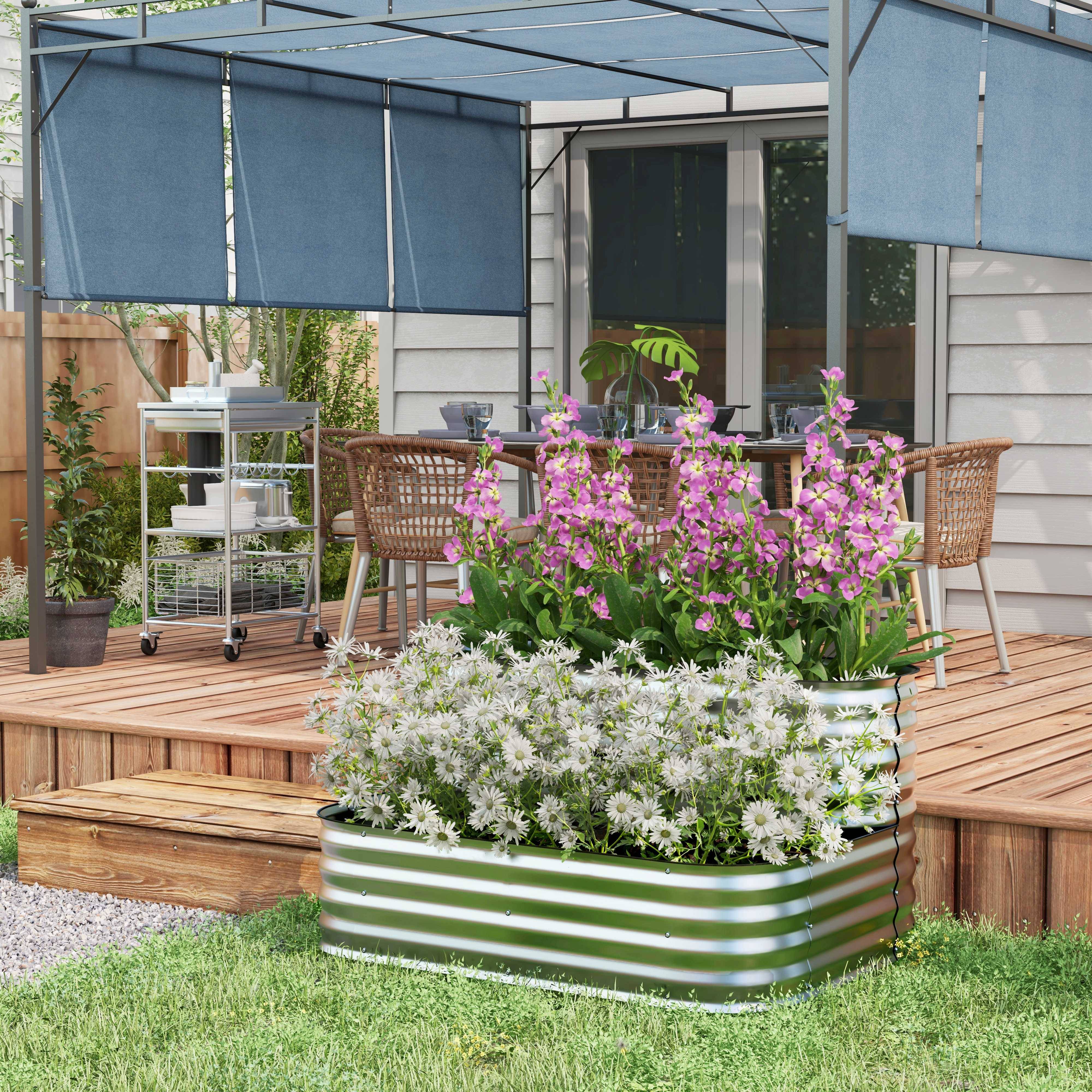 ComfortXL - Carré potager acier galvanisé 2 niveaux extérieur fond ouvert 120x90x30cm argent - ComfortXL Outdoor Living - Image 10