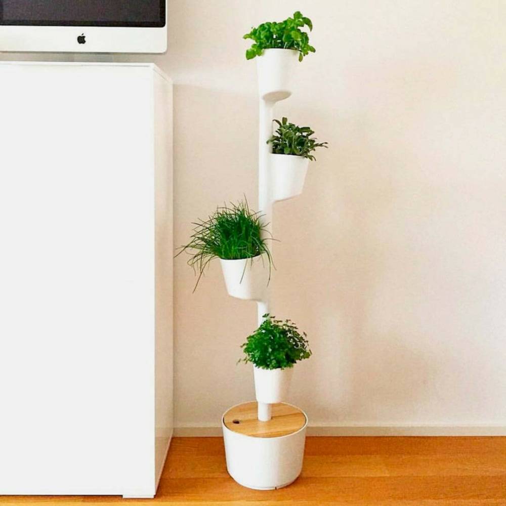Jardinière verticale CitySens blanche avec 4 pots et arrosage manuel - Image 2