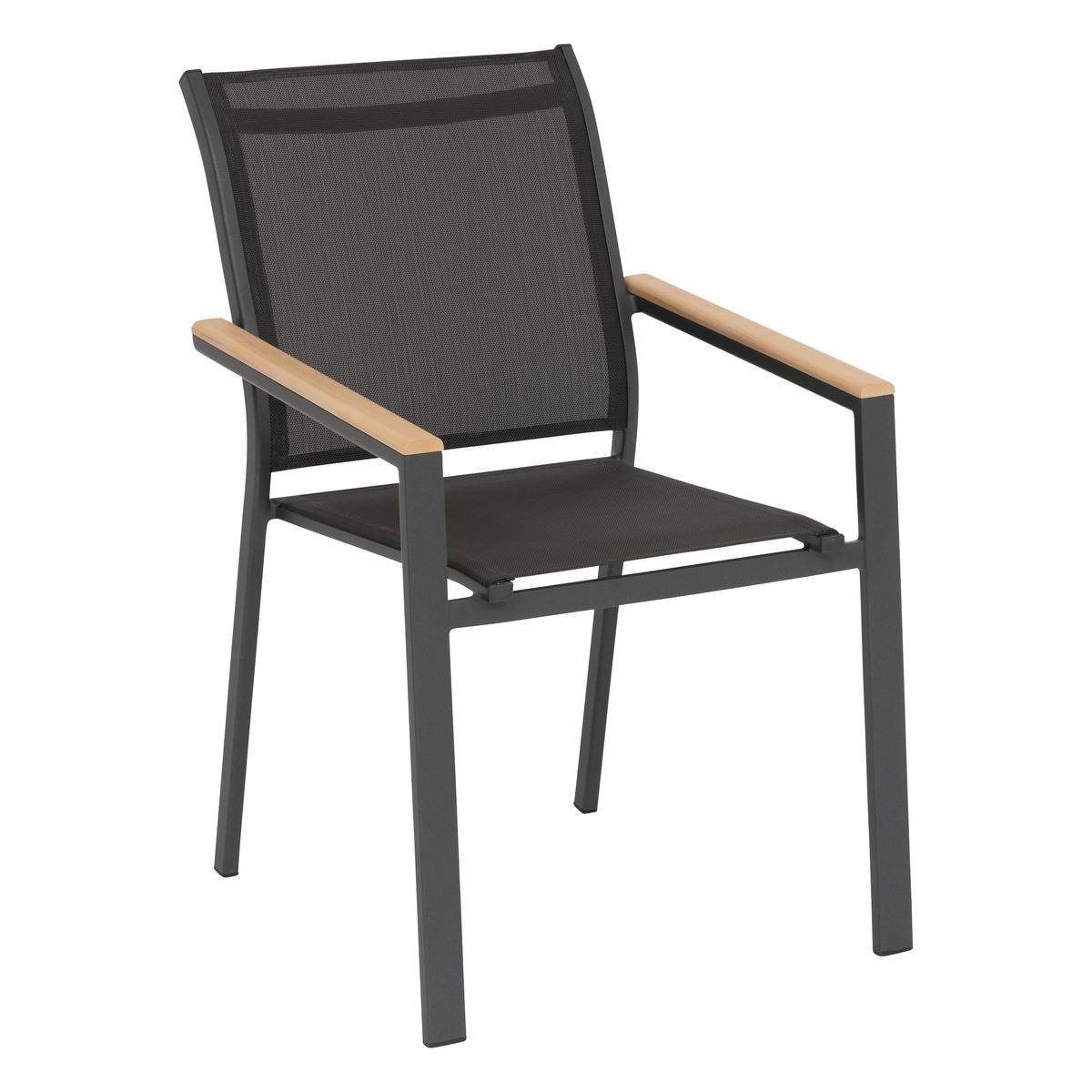 Hesperide - Fauteuil de jardin empilable "Essentia" graphite et acacia en aluminium traité en epoxy Hespéride - Image 2