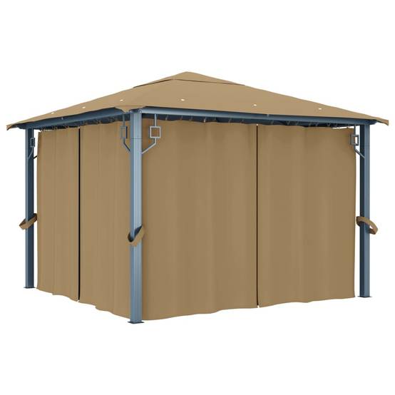 Tonnelle Aluminium avec Rideaux et Moustiquaires Pavillon de Jardin Anti-UV Taupe 3x3 m – ComfortXL Outdoor Living - Image 1