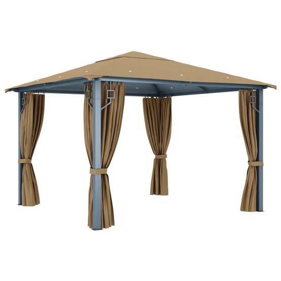 Tonnelle Aluminium avec Rideaux et Moustiquaires Pavillon de Jardin Anti-UV Taupe 3x3 m – ComfortXL Outdoor Living - Image 4