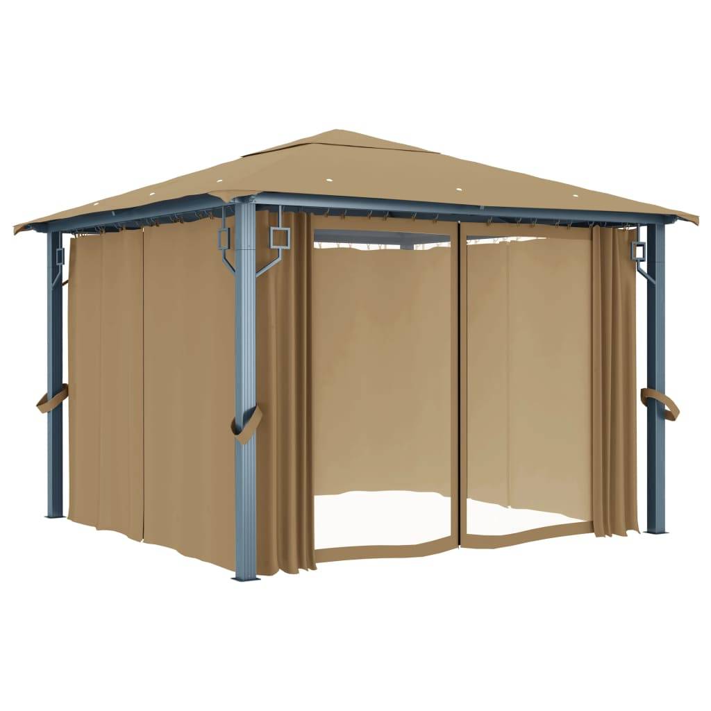 Tonnelle Aluminium avec Rideaux et Moustiquaires Pavillon de Jardin Anti-UV Taupe 3x3 m – ComfortXL Outdoor Living - Image 2