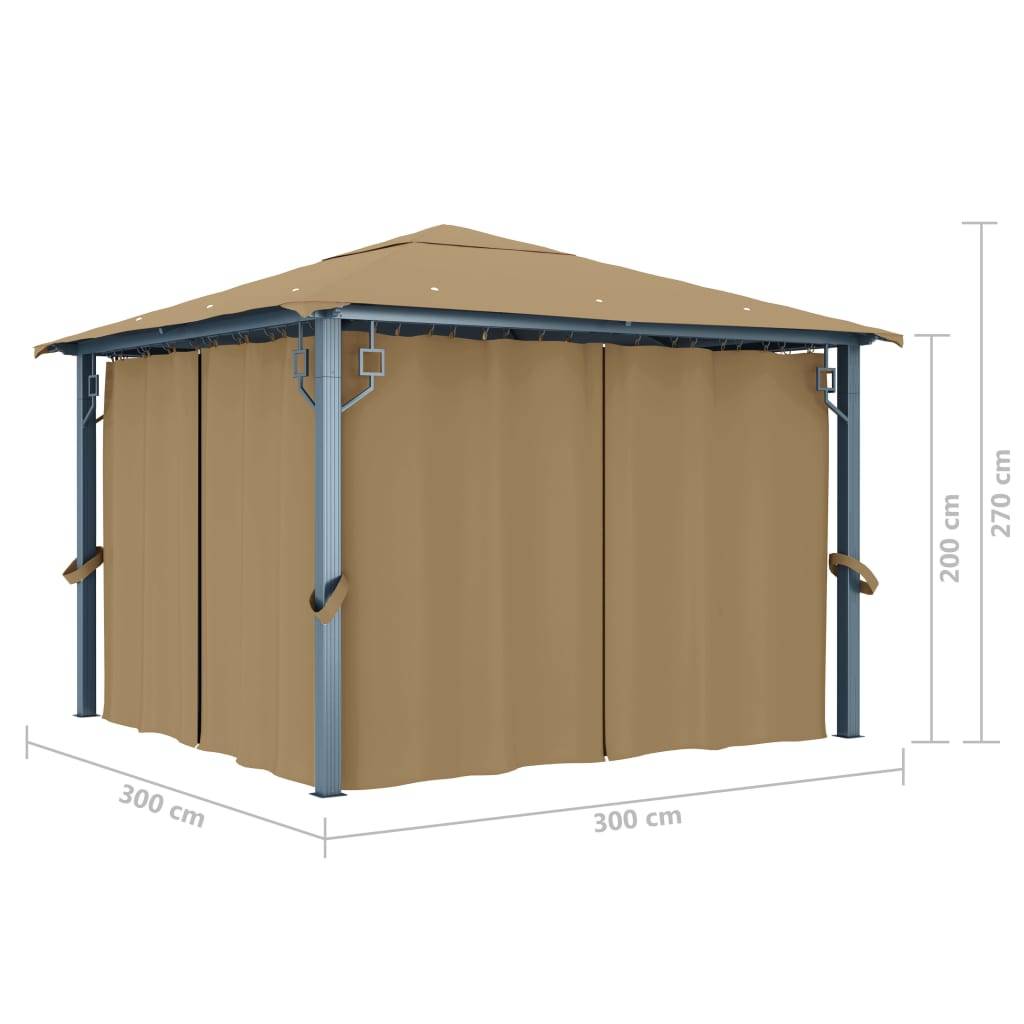 Tonnelle Aluminium avec Rideaux et Moustiquaires Pavillon de Jardin Anti-UV Taupe 3x3 m – ComfortXL Outdoor Living - Image 8