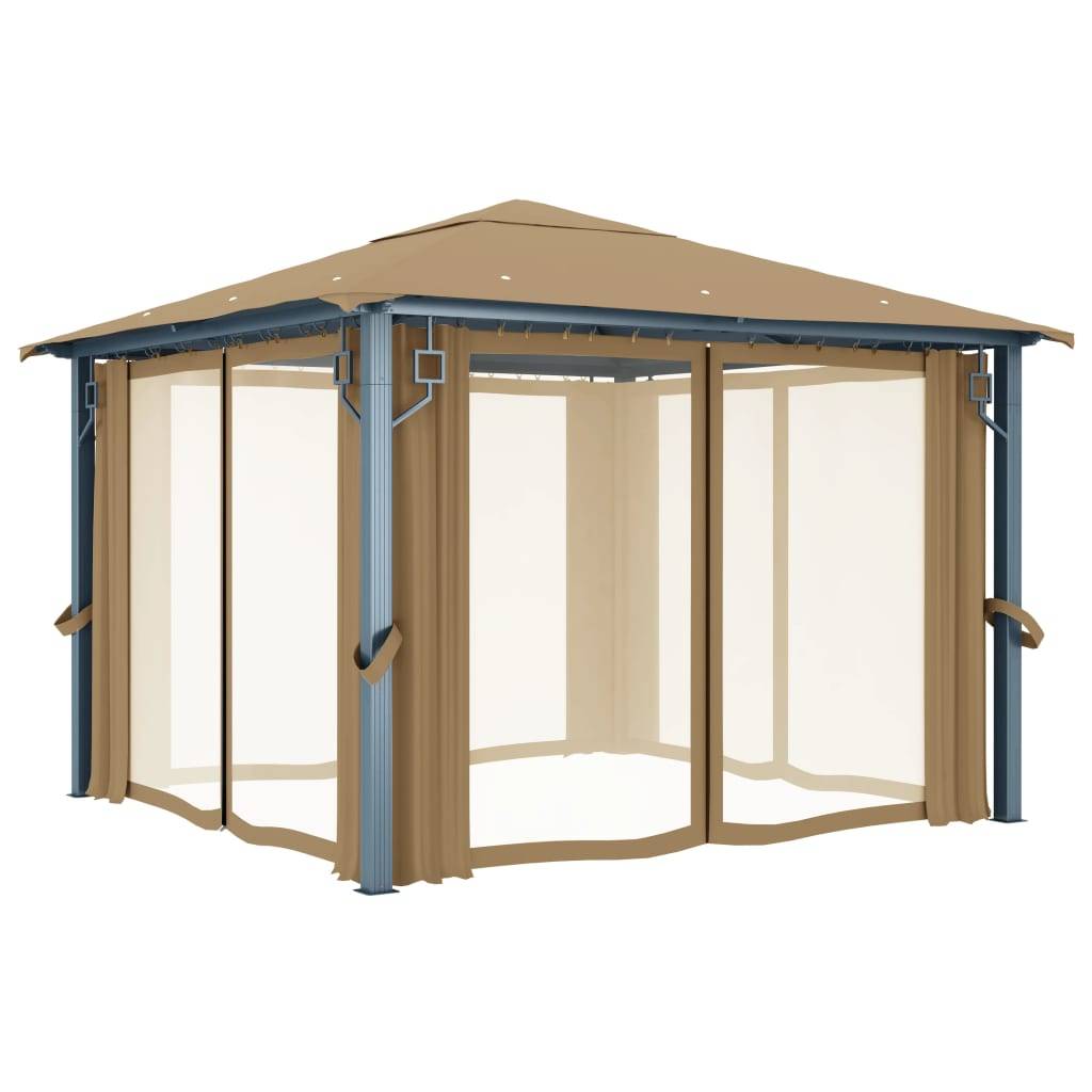Tonnelle Aluminium avec Rideaux et Moustiquaires Pavillon de Jardin Anti-UV Taupe 3x3 m – ComfortXL Outdoor Living - Image 3