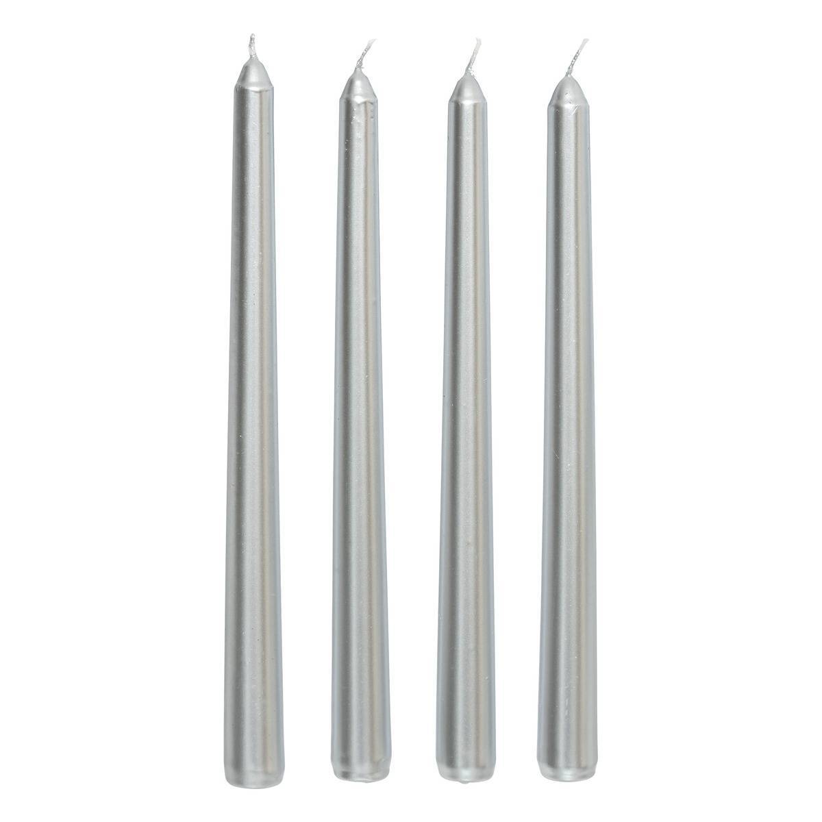 Fééric Lights & Christmas - Lot de 4 bougies bâton en satin argenté 192 g - Feeric Lights & Christmas - Image 1