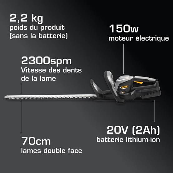 Alpina - Taille-haie Alpina sans fil 20V Batterie 2.0 Ah Lithium ion lame 50 cm - Imagen 6