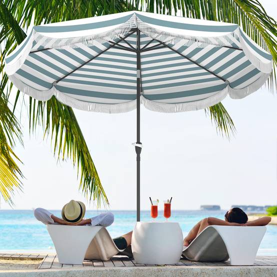 Parasol de jardin manivelle 2,7m, parasol inclinable d'extérieur UPF 30+ Polyester Bleu et blanc fr239 - Image 4