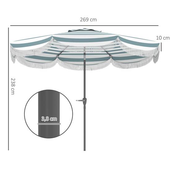 Parasol de jardin manivelle 2,7m, parasol inclinable d'extérieur UPF 30+ Polyester Bleu et blanc fr239 - Image 5