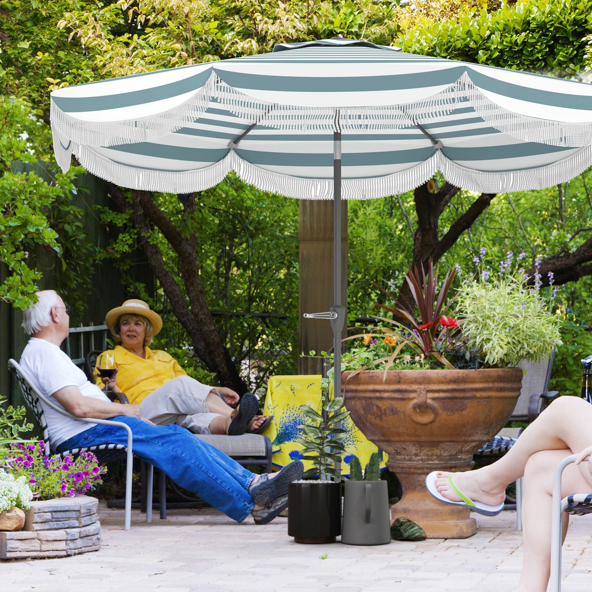 Parasol de jardin manivelle 2,7m, parasol inclinable d'extérieur UPF 30+ Polyester Bleu et blanc fr239 - Image 3