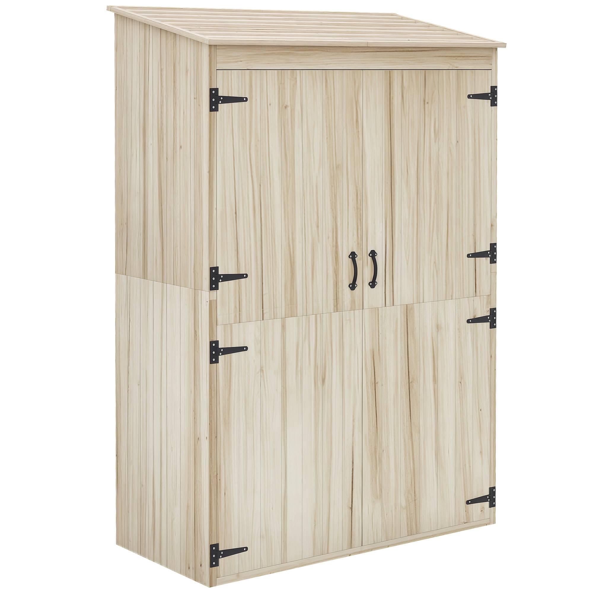 Armoire de jardin armoire de rangement en bois 2 étagères 2 portes toit incliné 120 x 57 x 183 cm bois naturel