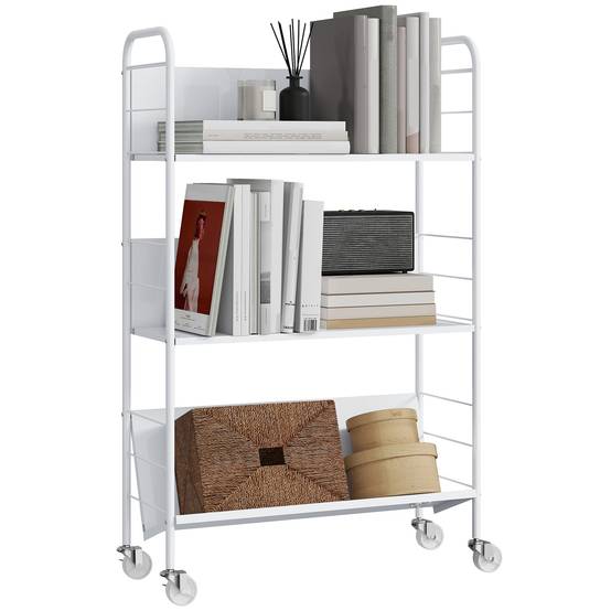 Étagère à livres/rangement à 3 niveaux, à roulettes, étagère à jouets pour chambre, 69 x 26 x 108 cm, blanche - Image 1