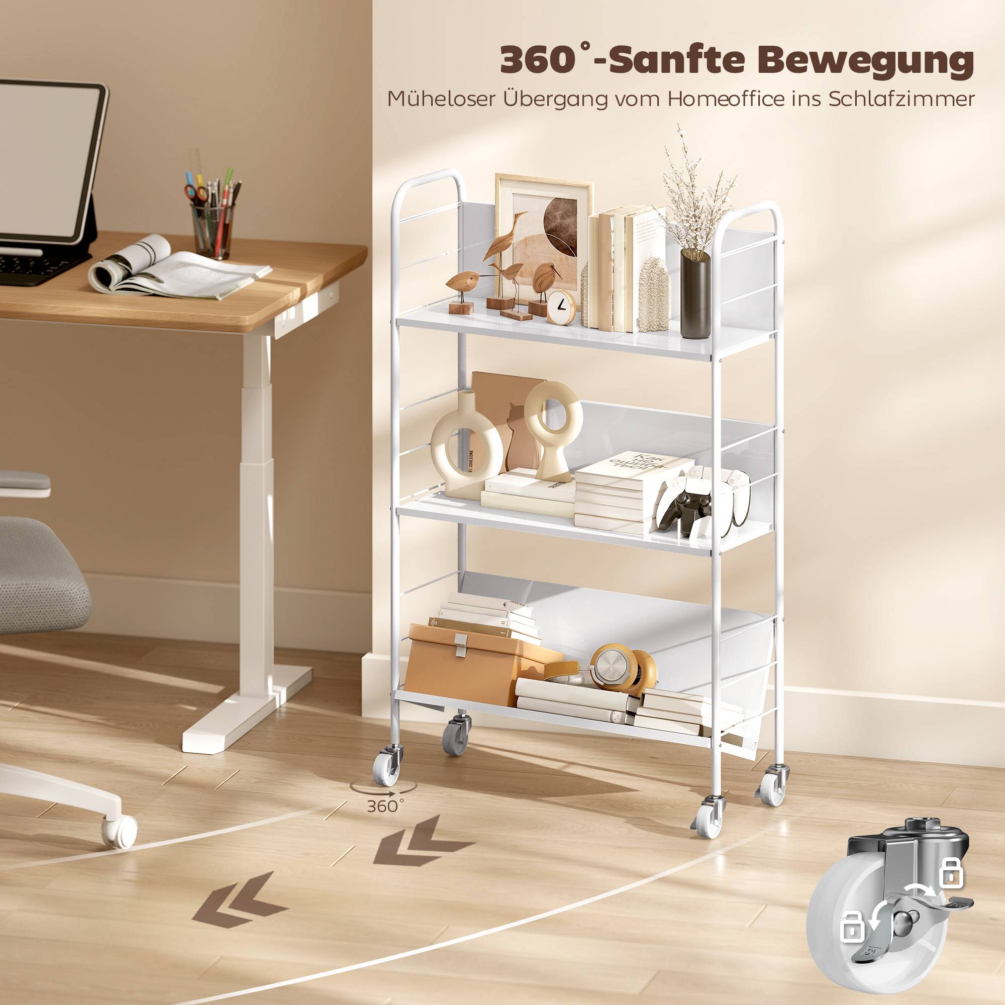 Étagère à livres/rangement à 3 niveaux, à roulettes, étagère à jouets pour chambre, 69 x 26 x 108 cm, blanche - Image 7