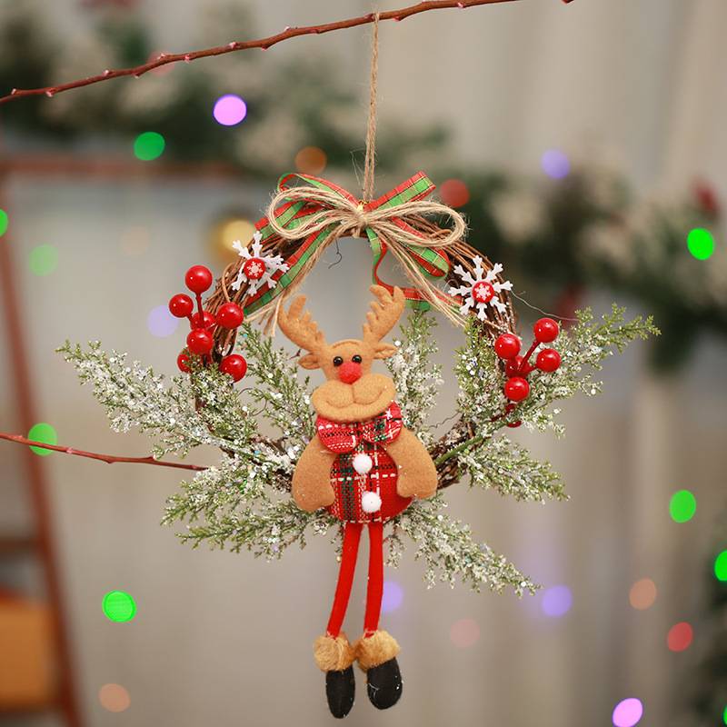 Paquet de 3 décorations de couronne de noël, guirlande de cercle de vigne de Branches suspendues de porte de poupée de noël, ornement de noël - Image 2