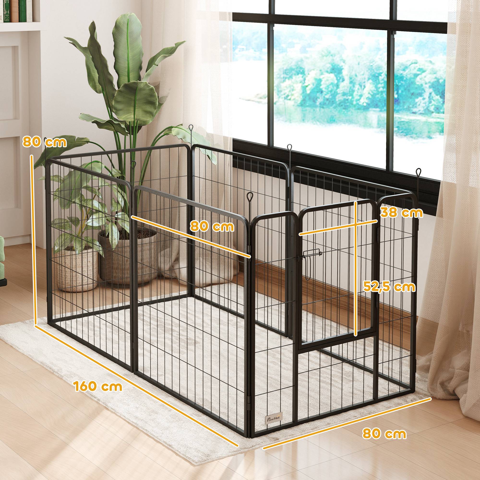 Parc pour chien à 6 panneaux, 80 cm de haut, avec porte, pour une utilisation intérieure et extérieure, noir - Image 5