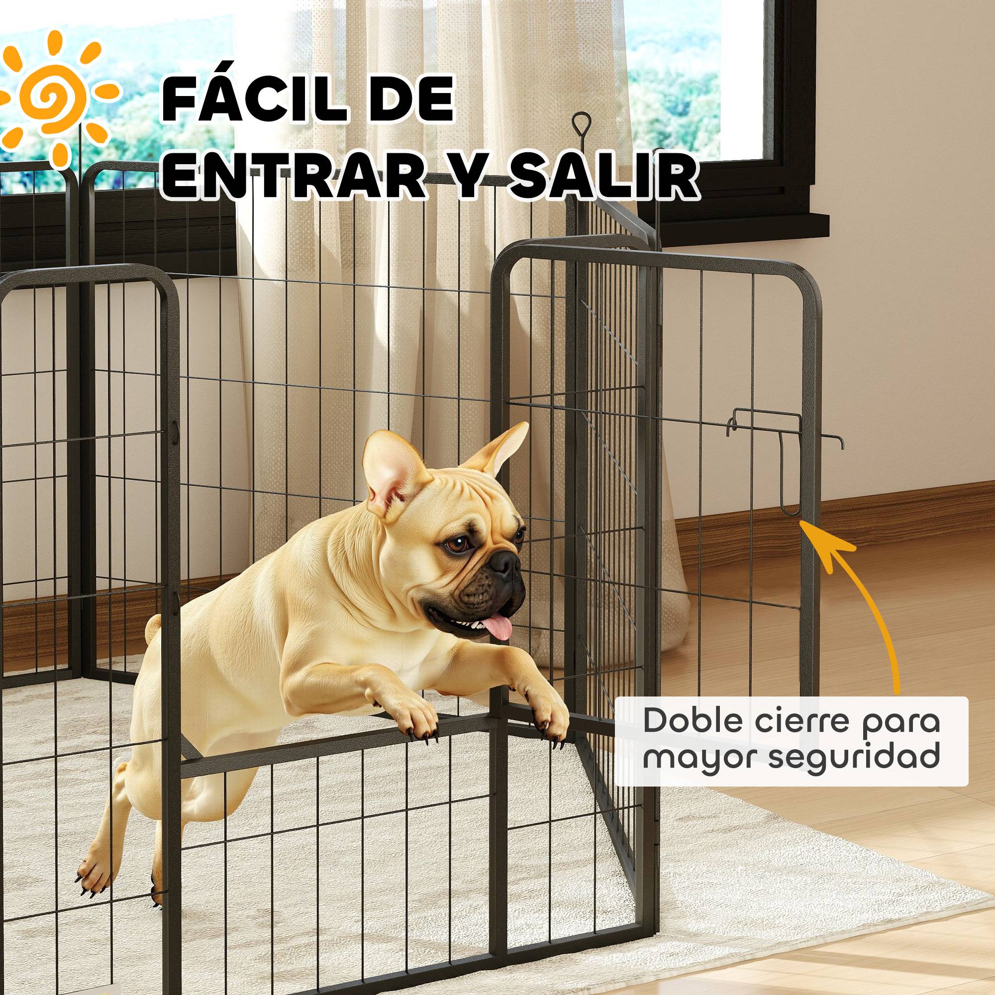 Parc pour chien à 6 panneaux, 80 cm de haut, avec porte, pour une utilisation intérieure et extérieure, noir - Image 9