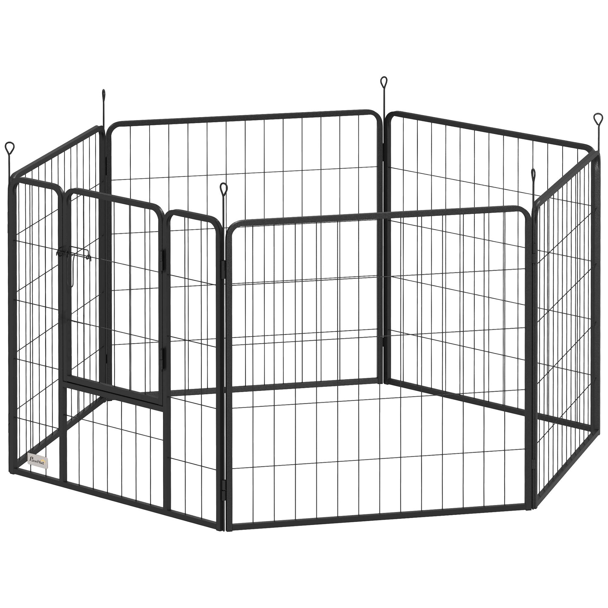 Parc pour chien à 6 panneaux, 80 cm de haut, avec porte, pour une utilisation intérieure et extérieure, noir - Image 2