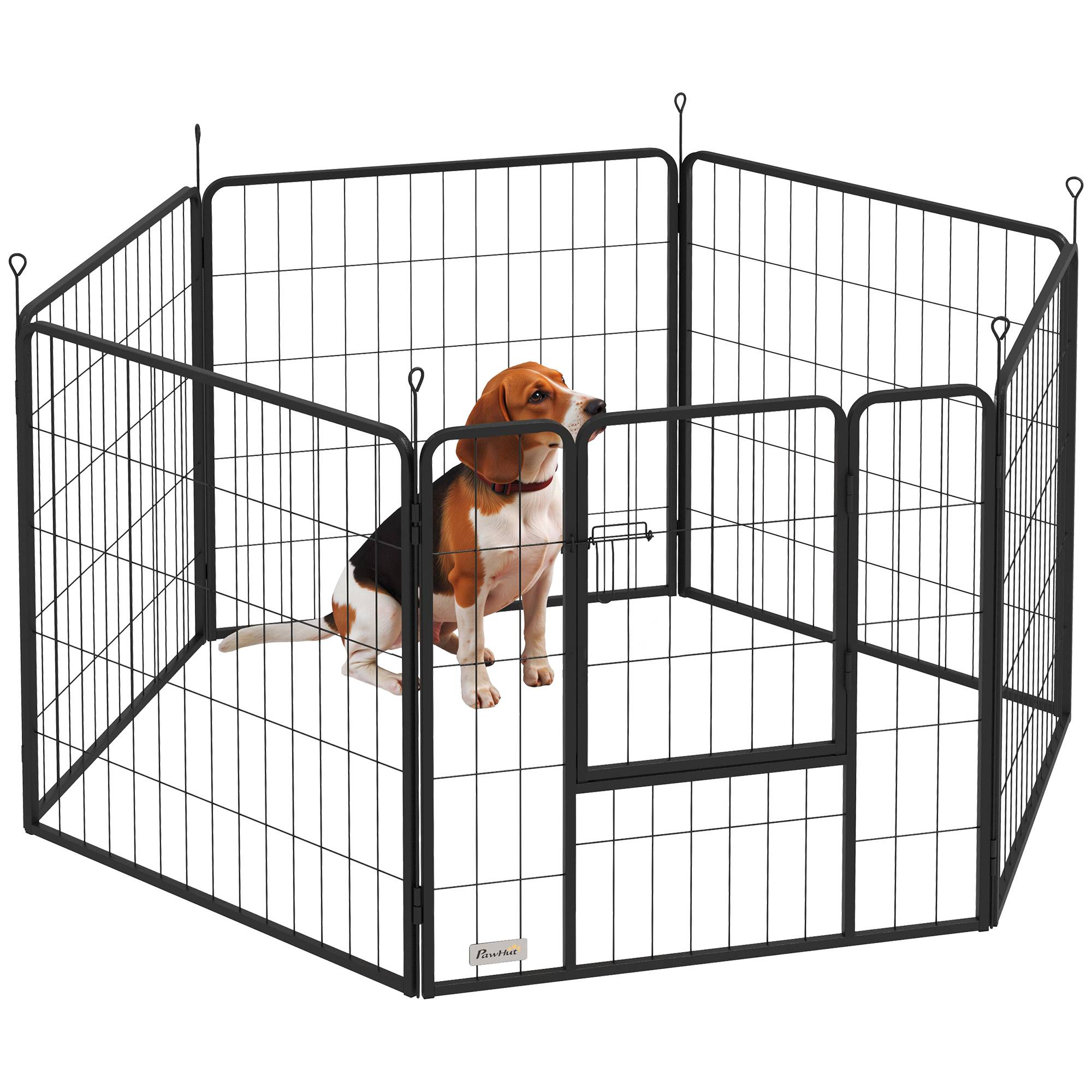Parc pour chien à 6 panneaux, 80 cm de haut, avec porte, pour une utilisation intérieure et extérieure, noir - Image 1