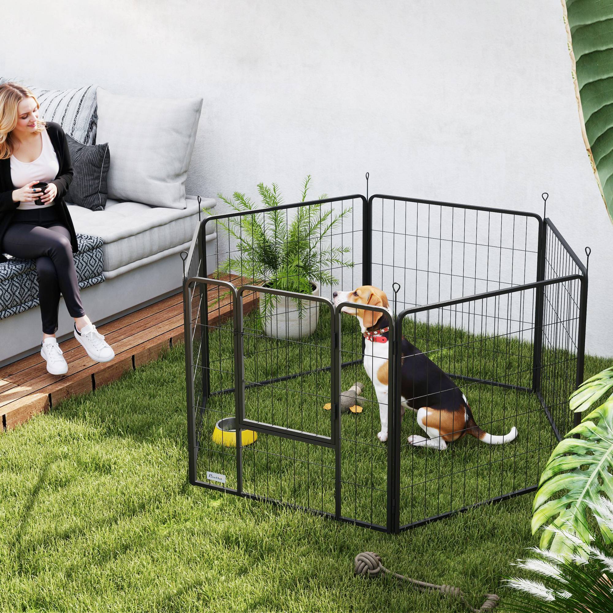 Parc pour chien à 6 panneaux, 80 cm de haut, avec porte, pour une utilisation intérieure et extérieure, noir - Image 3