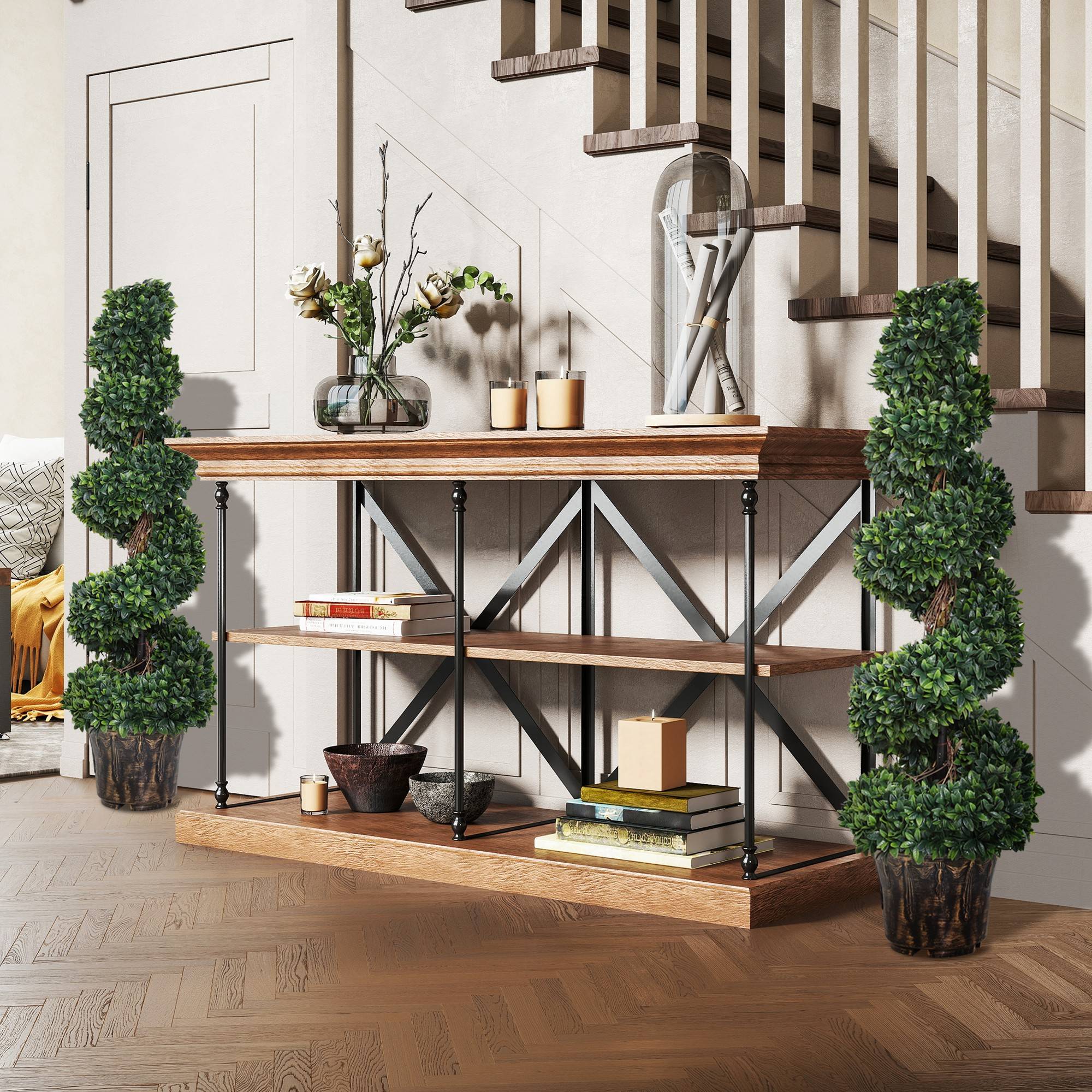 Sans Marque - Lot 2 plantes artificielles spirale buis intérieur extérieur pot Ø32x120 cm vertes - Image 3