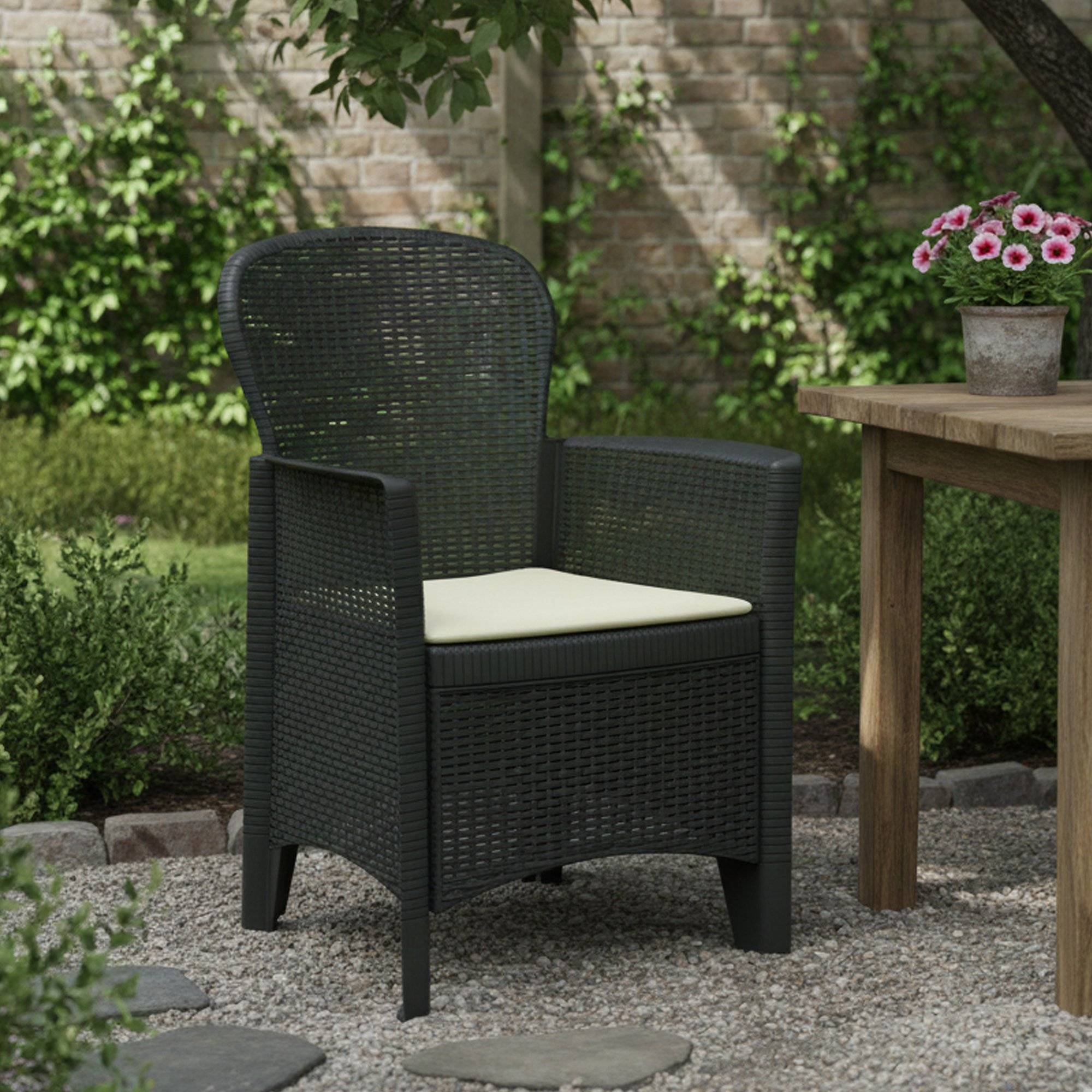 Dmora - Chaise d'extérieur Como, Siège de jardin, Fauteuil d'extérieur effet rotin, 100% Made in Italy, 60x58h89 cm, Anthracite - Dmora - Imagen 2