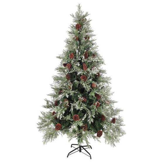 Sapin de Noël - Arbre de Noël avec pommes de pin Vert et blanc 195 cm PVC et PE - Image 1