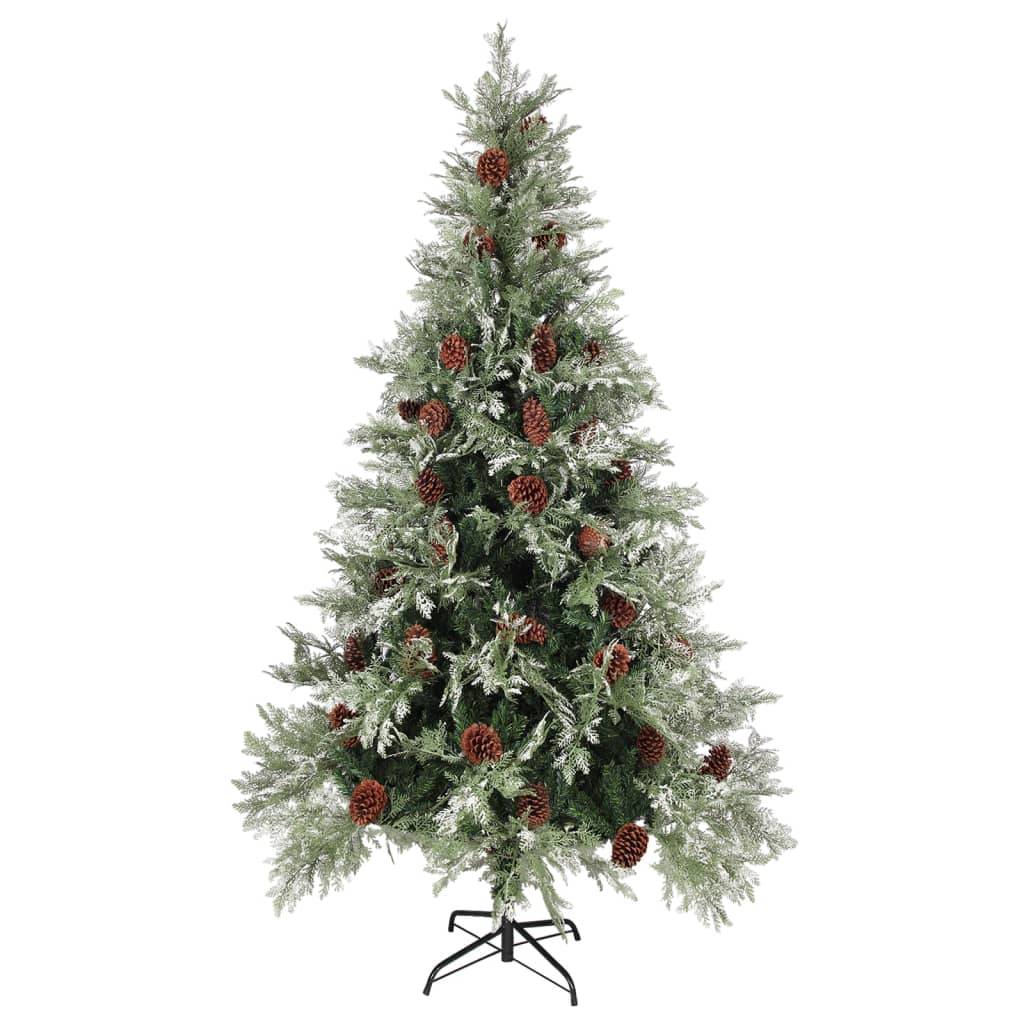 Sapin de Noël - Arbre de Noël avec pommes de pin Vert et blanc 195 cm PVC et PE - Image 1