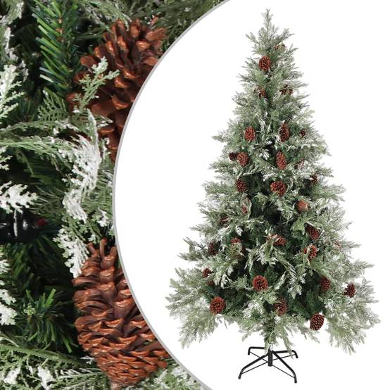 Sapin de Noël - Arbre de Noël avec pommes de pin Vert et blanc 195 cm PVC et PE - Image 2