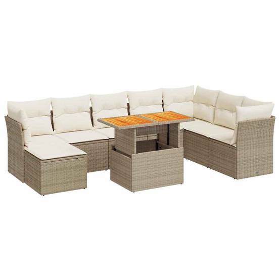 Salon de jardin 9 places beige avec pouf de rangement résine tressée et table en bois – ComfortXL Outdoor Living - Image 2