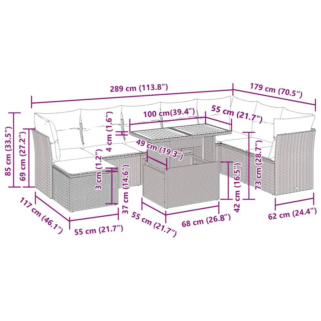 Salon de jardin 9 places beige avec pouf de rangement résine tressée et table en bois – ComfortXL Outdoor Living - Image 5