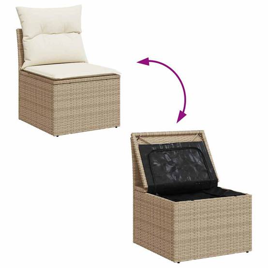 Salon de jardin 9 places beige avec pouf de rangement résine tressée et table en bois – ComfortXL Outdoor Living - Image 7