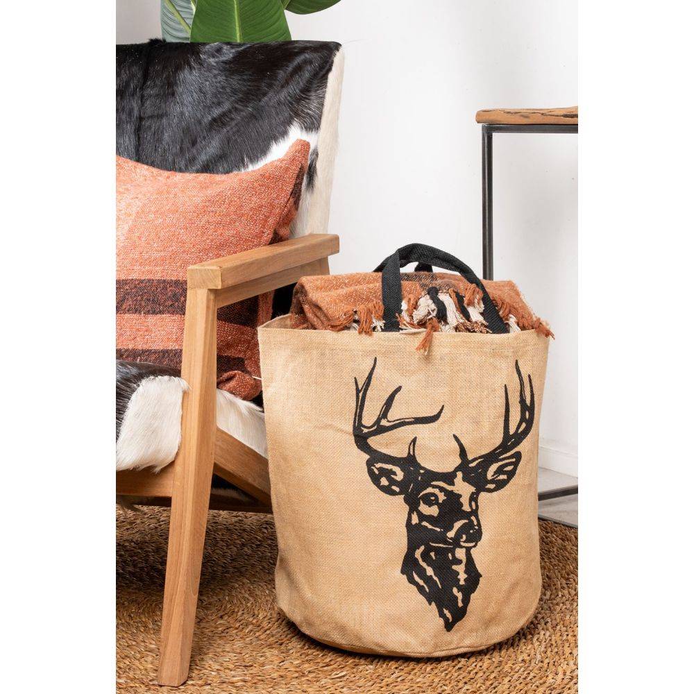 Aubry Gaspard - Sac rond en jute naturel plastifié Cerf - Imagen 2